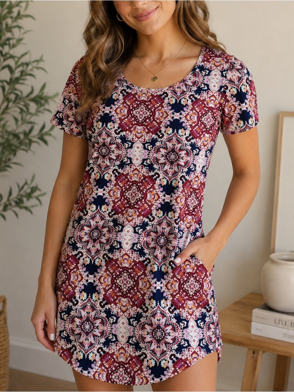 Short Sleeve Dress S Mini Nightgown Boho Hippie Cozy Sundress Women’s Small
